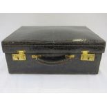 Vintage crocodile vanity case with cover, satin lined, no fittings