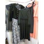 Vintage viscose black dress with fringe detail to the waistline, to the hem and to the sleeves, with