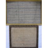 Sampler with alphabet by 'Margaret Bentham 1825', 18.5cm x 24cm (some fading) and early 19th century