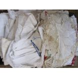 Quantity of linen, lace, Victorian nightgowns, table linen etc. (1 box)