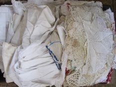 Quantity of linen, lace, Victorian nightgowns, table linen etc. (1 box)
