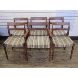 Set of six rosewood Swedish Troeds Bjarnum dining chairs with beige brown upholstered seats (two