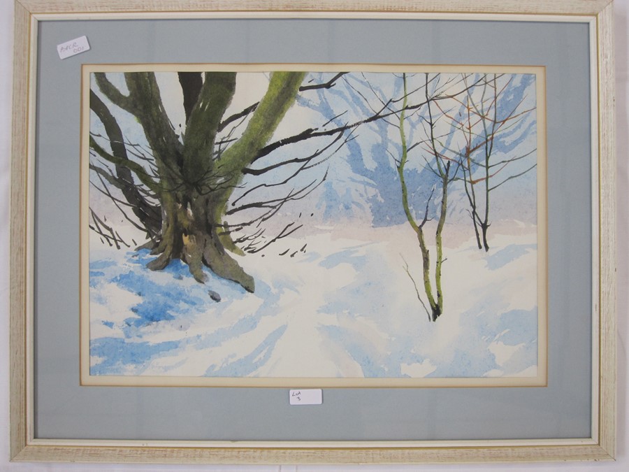 Gordon Hales Watercolour "February Snow", labelled to reverse, 34 x 50cm and