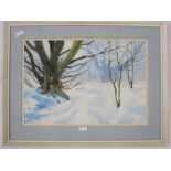 Gordon Hales Watercolour "February Snow", labelled to reverse, 34 x 50cm and