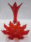 Art glass bowl, red autumn leaf design, 40.5cm wide, similar Art glass large vase, 44cm high, and