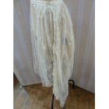 Victorian lace overskirt and a late 19th century satin evening gown, collar undyed net lace, similar