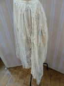 Victorian lace overskirt and a late 19th century satin evening gown, collar undyed net lace, similar