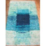 Two 1970's turquoise and blue shag pile rugs , both 155 x 95 cms Condition Reportboth need a
