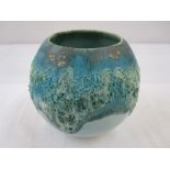 Studio pottery vase by Jan Lewin Cadogam, turquoise textured glaze, cylindrical, with initial mark