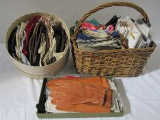 “Assorted vintage silk scarves, various vintage leather and fabric gloves and assorted leather