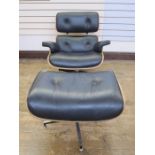 Charles and Ray Eames lounge chair and ottoman, Herman Miller Collection in black leather, unmarked,