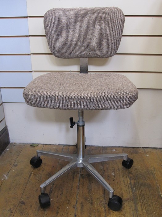 Vintage style typist's chair upholstered in brown tweed