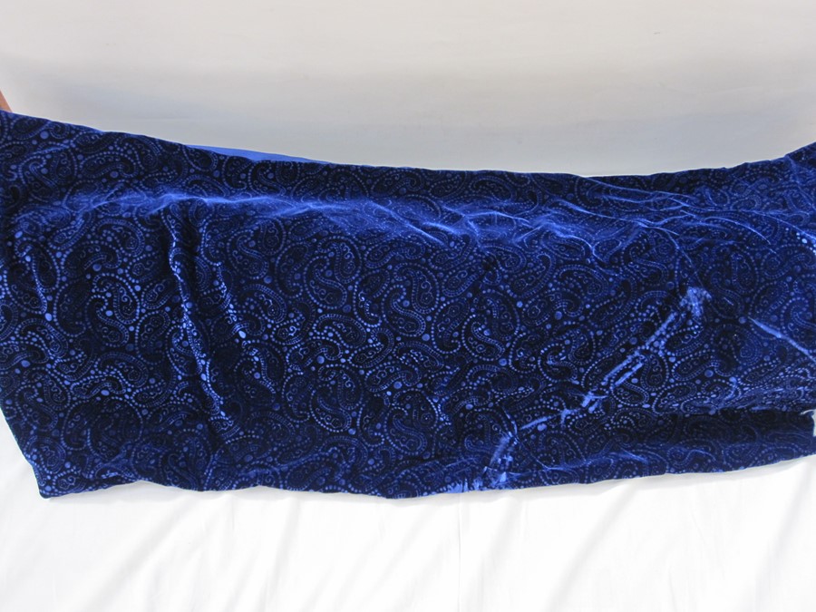 Bolt of royal blue devore silk velvet  in paisley design, 29 metres x 1.02 metres wideCondition