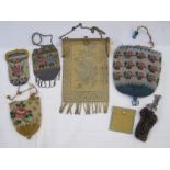 Various Victorian beaded purses, a chain-mail evening bag with gilt-coloured metal frame and gilt
