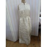 1960's gold lame Frank Usher evening gown, sleeveless, diamante buttons to the belt and pocket (