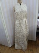 1960's gold lame Frank Usher evening gown, sleeveless, diamante buttons to the belt and pocket (