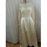 1960's satin and lace wedding dress with veil and faux-flower attachment, matching Dolcis satin