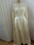 1960's satin and lace wedding dress with veil and faux-flower attachment, matching Dolcis satin