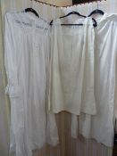 Various Victorian nightgowns to include a short cotton nightgown with broderie anglais detail,