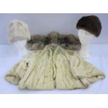 Coney white vintage pillar box hat, a mink beret, an ermine short cape and a fox collar (4)