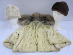 Coney white vintage pillar box hat, a mink beret, an ermine short cape and a fox collar (4)