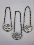 Three T. Goode & Co. porcelain decanter labels, 'Gin', 'Brandy' and 'Sherry' (3)