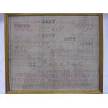 19th century alphabet sampler by 'Rebecca Dickinson 1821, Coalbrookdale, Shropshire', 26cm x 31cm