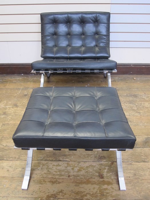 Barcelona chair and matching stool in black leather (2)