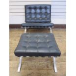 Barcelona chair and matching stool in black leather (2)