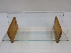 20th century wooden and glass book shelf, 46cm wide x 17.5cm high