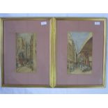 P. Bedecy - Early 20th century school Watercolours Pair "St Malo" street scenes, 'R. Broussa's' and