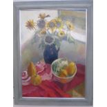 Thea Dupays Oil on canvas Still Life study of sunflowers in a vase, signed lower right  73 x 54