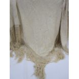 Large cream Chinese silk piano shawl (stained)