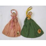 1940's lavender/mothball cloth pouches with plastic doll heads (one broken)