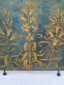 Arts & Crafts/ Aesthetic Movement painting on canvas screen, circa 1880 Three lily sprays in gold