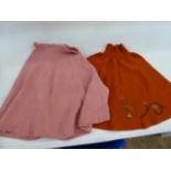 early 1970's pink knitted 'skater' skirt, labelled CAZGIN, and an orange knitted mini skirt , with