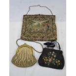 Petitpoint evening bag with fixed frame, gilt and enamelled decoration and Art Deco clasp, a