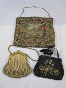 Petitpoint evening bag with fixed frame, gilt and enamelled decoration and Art Deco clasp, a