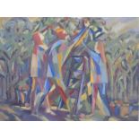 Margaret Melliar, British (1905-1992) Oil on canvas Abstract scene of figures picking apples, signed