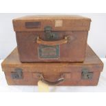 Vintage leather travelling case, bearing label for Loch Awe Hotel, Loch Awe, Argyllshire and a
