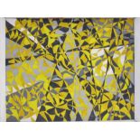 Oil on board Abstract, patterns in yellow, black, grey and white, 60cm x 74.5cm
