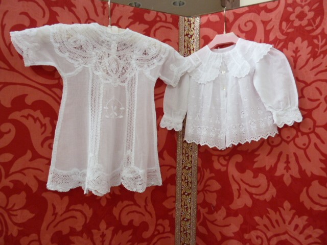 Seven various babygowns to include a small Ayrshire work babygown, pin-tucked and broderie