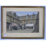 E W Moy  (20th century school) Watercolour Cheltenham Montpellier street scene with caryatids ,