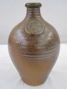 John Leach salt glazed studio pottery flagon with commemorative plaque 'Charles Diana 1981' with