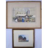 Mary Alexander - 20th century school Watercolour  "Marketing at Honfleur", unsigned, marked to