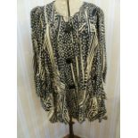 Vintage black and cream Biba smock top with angel sleeves, three square buttons, labelled, deep