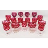 Assorted cranberry glassware to include hocks, wines, champagne bowls, etc