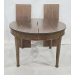Mahogany D-end dining table with reeded edge and tapering square supports and with two leaves, total