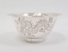 Chinese silver-coloured small bowl with everted rim and repousse decoration of dragon, phoenix and