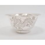 Chinese silver-coloured small bowl with everted rim and repousse decoration of dragon, phoenix and